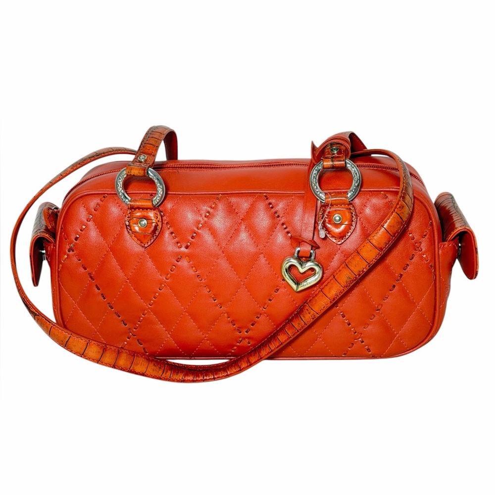 Brighton Burn Orange Quilted Leather Shoulder Bag Heart Charm Pockets